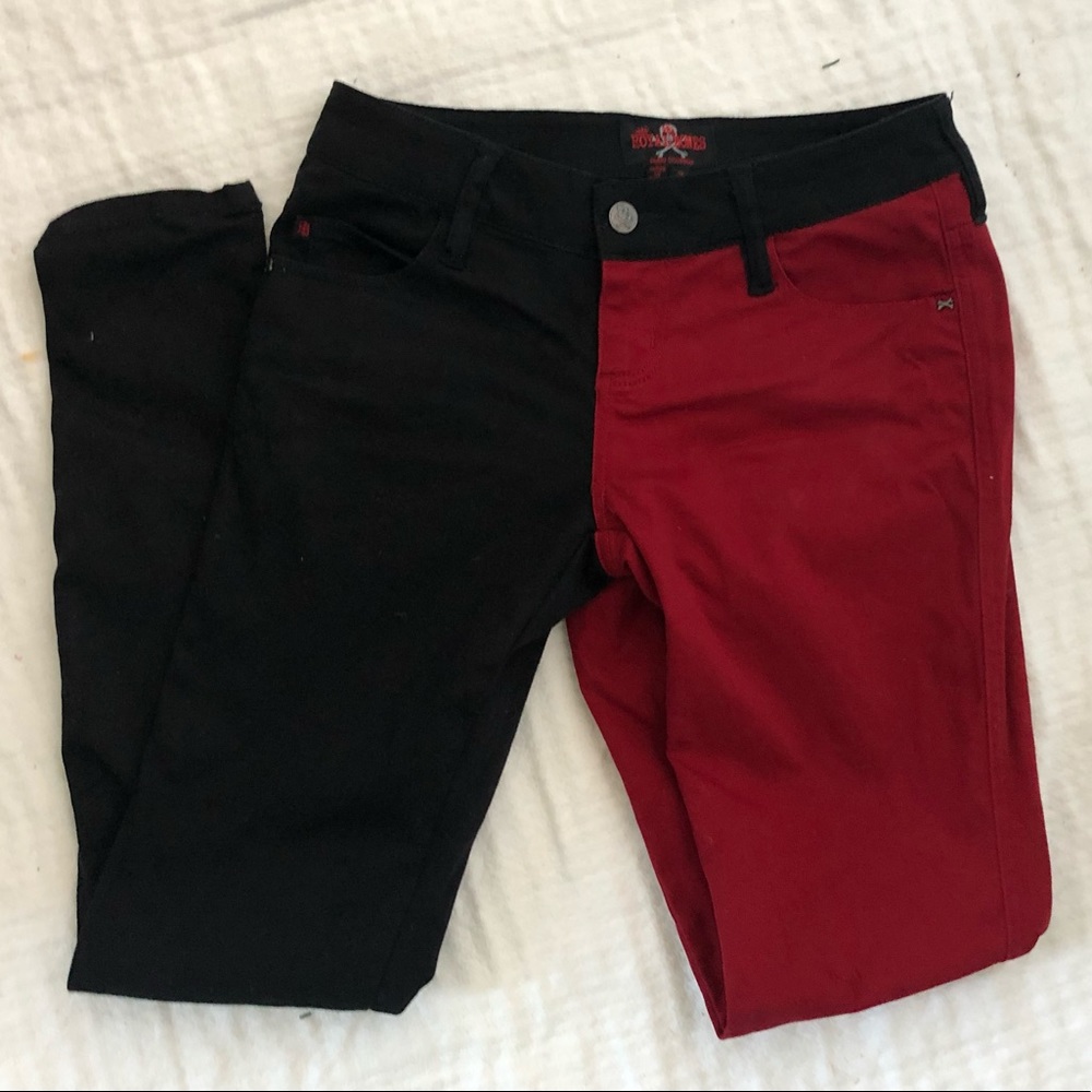 NWOT Royal Bones Split Leg Black/Red Jeans